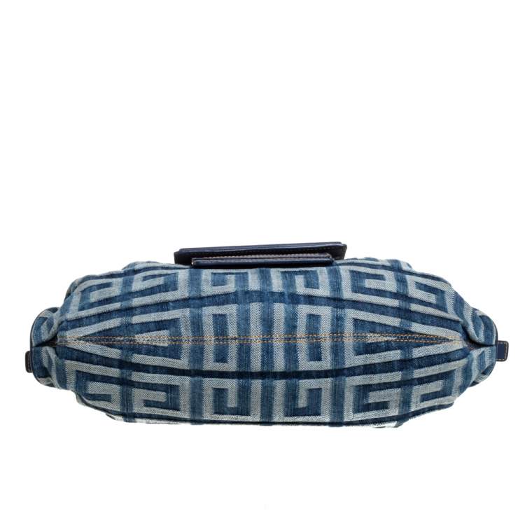 Pre Owned Givenchy Blue Monogram Denim and Leather Shoulder Bag