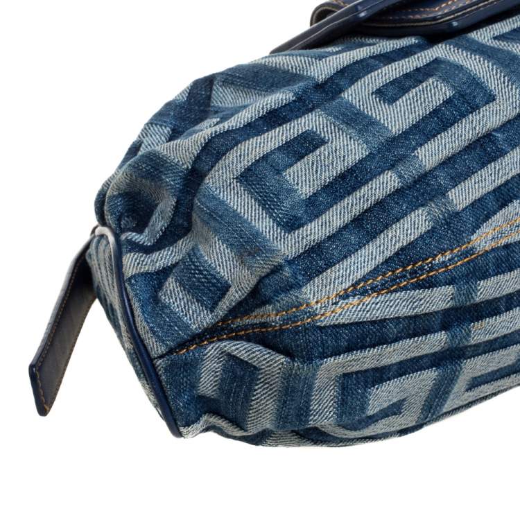 Pre Owned Givenchy Blue Monogram Denim and Leather Shoulder Bag