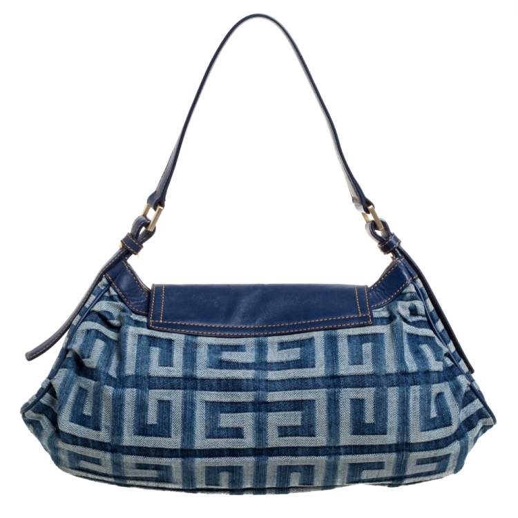 Pre Owned Givenchy Blue Monogram Denim and Leather Shoulder Bag