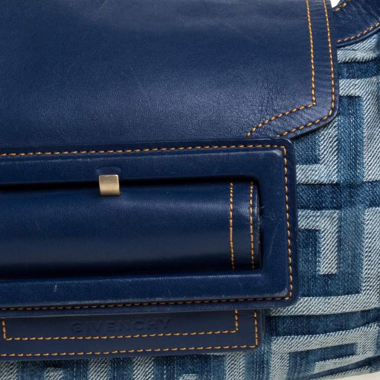 Pre Owned Givenchy Blue Monogram Denim and Leather Shoulder Bag