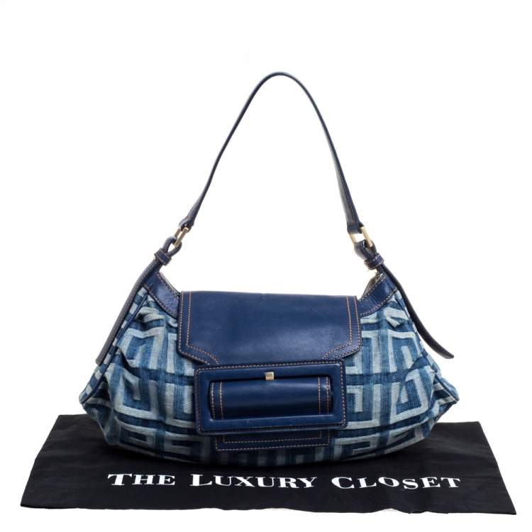 Pre Owned Givenchy Blue Monogram Denim and Leather Shoulder Bag