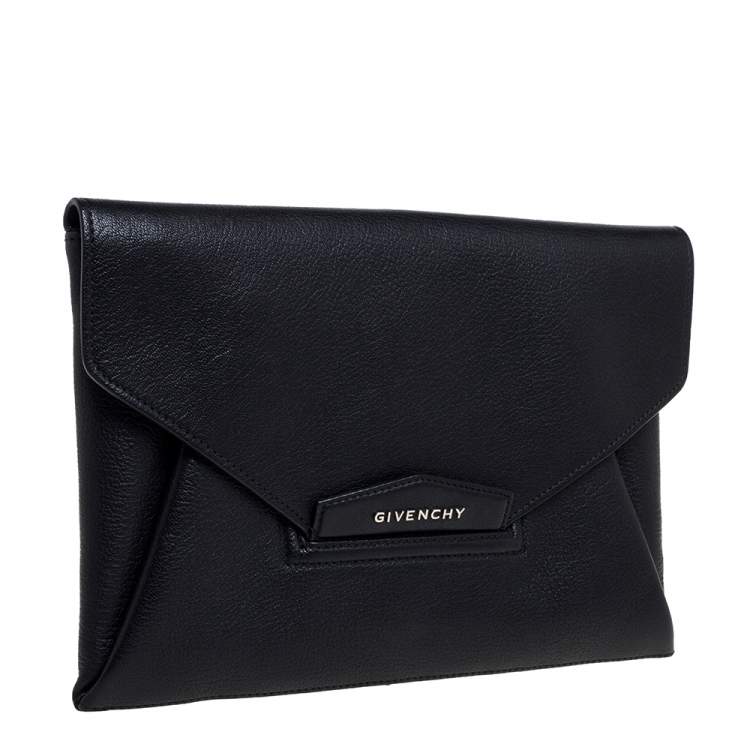 Pre Owned Givenchy Black Leather Antigona Envelope Clutch