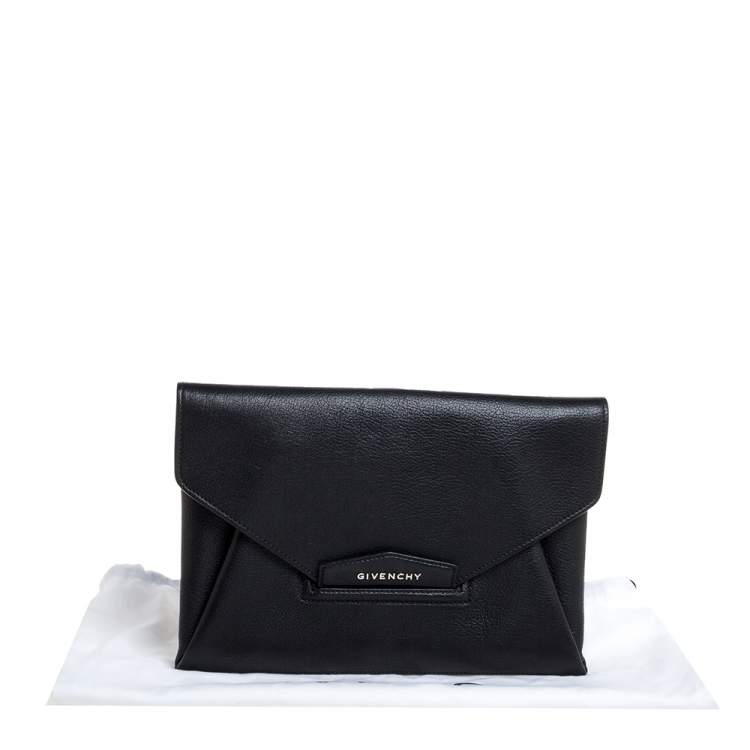 Pre Owned Givenchy Black Leather Antigona Envelope Clutch