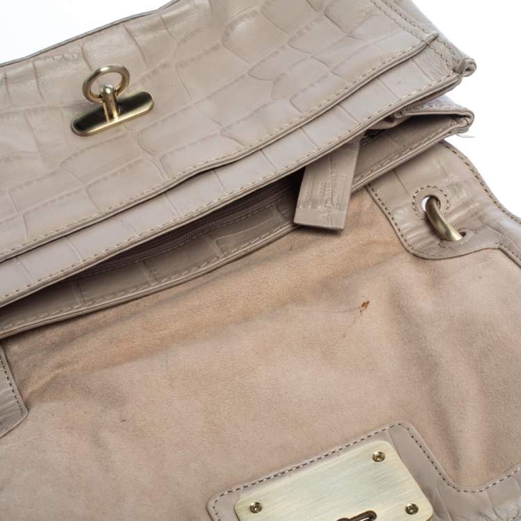 Pre Owned Givenchy Beige Croc Embossed Leather Flap Shoulder Bag