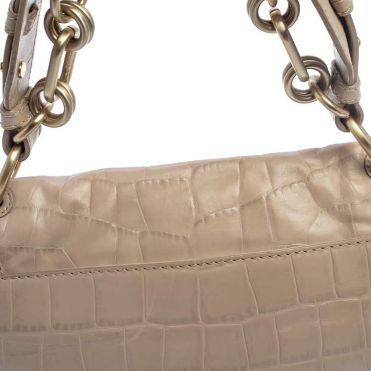 Pre Owned Givenchy Beige Croc Embossed Leather Flap Shoulder Bag