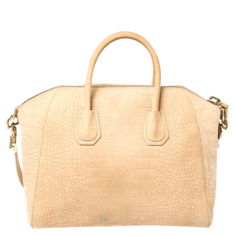 Pre Owned Givenchy Nude Nubuck Medium Antigona Satchel