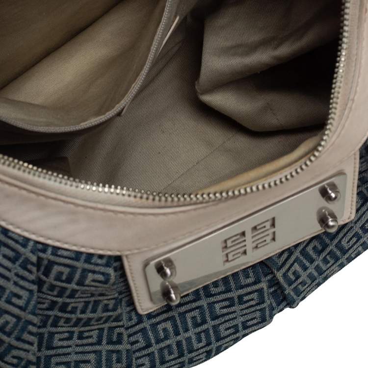 Pre Owned Givenchy Cream/Blue Monogram Canvas and Leather Hobo