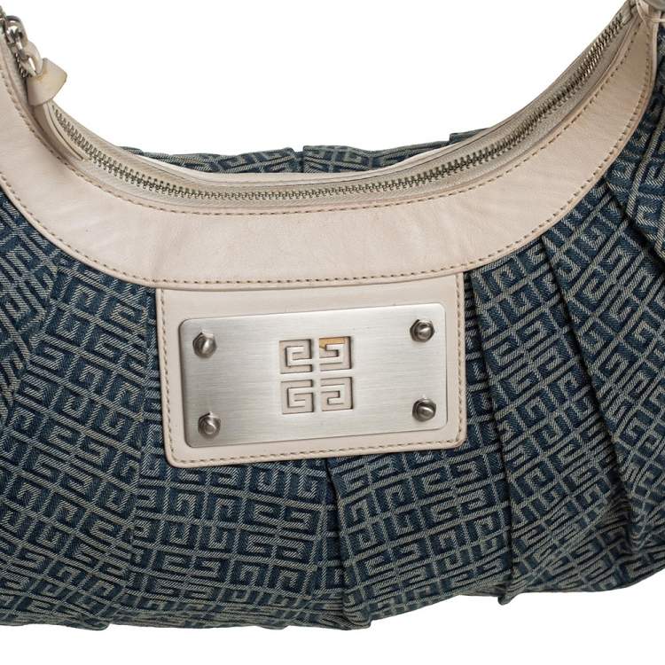 Pre Owned Givenchy Cream/Blue Monogram Canvas and Leather Hobo