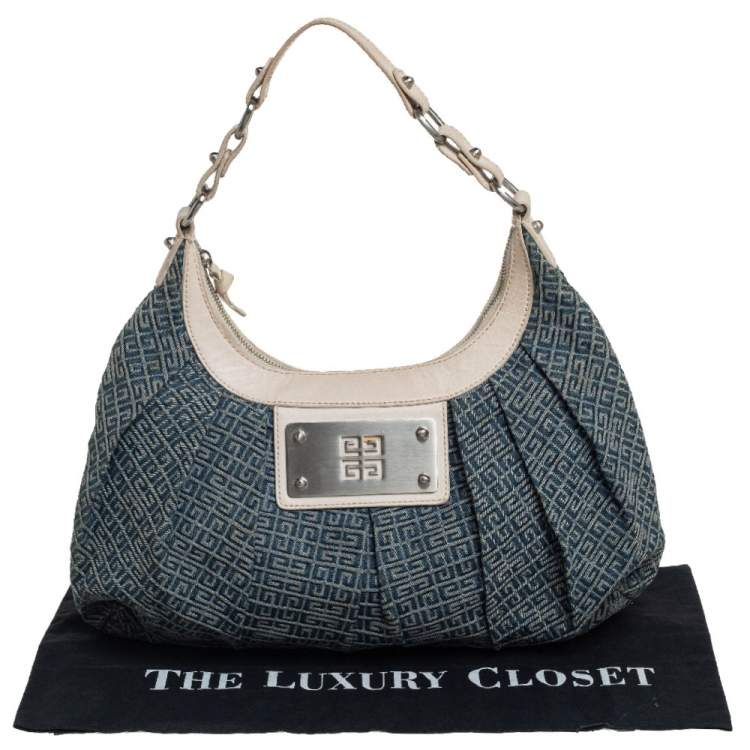 Pre Owned Givenchy Cream/Blue Monogram Canvas and Leather Hobo