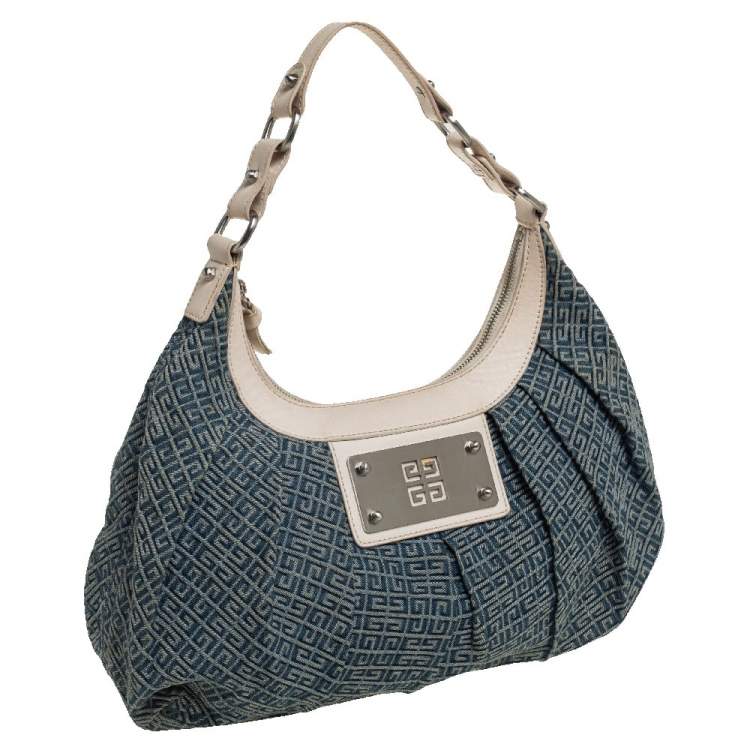 Pre Owned Givenchy Cream/Blue Monogram Canvas and Leather Hobo