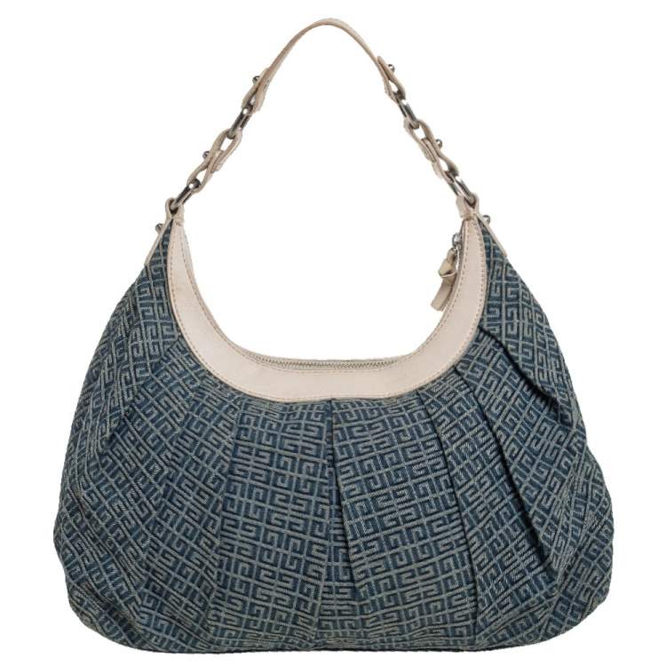 Pre Owned Givenchy Cream/Blue Monogram Canvas and Leather Hobo