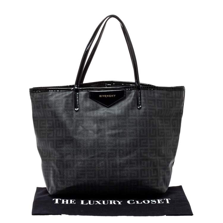 Pre Owned Givenchy Dark Grey/Black Coated Canvas Logo Print Antigona Shopper Tote