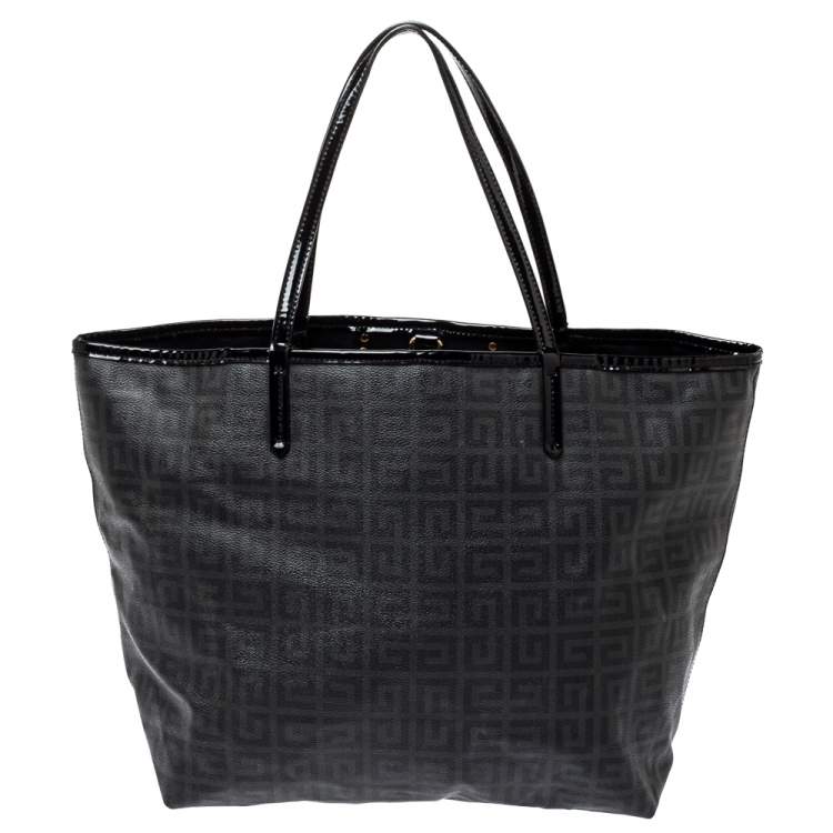 Pre Owned Givenchy Dark Grey/Black Coated Canvas Logo Print Antigona Shopper Tote