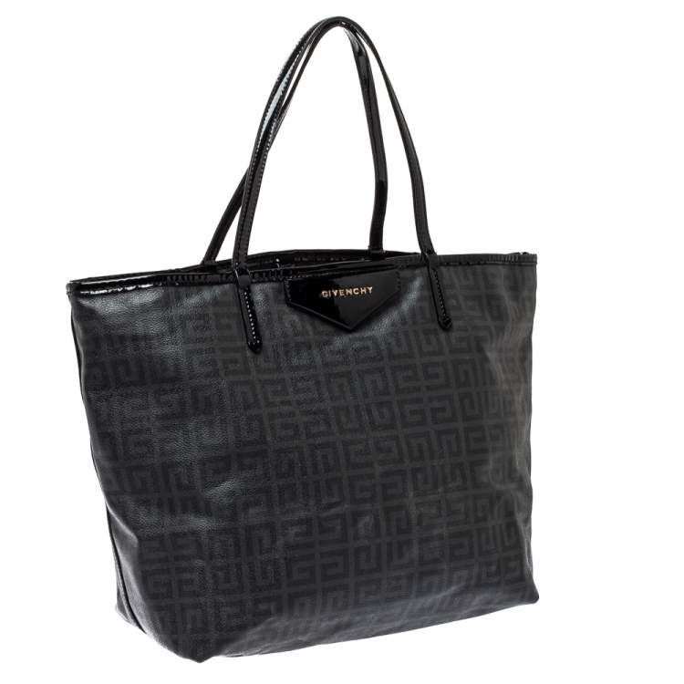 Pre Owned Givenchy Dark Grey/Black Coated Canvas Logo Print Antigona Shopper Tote