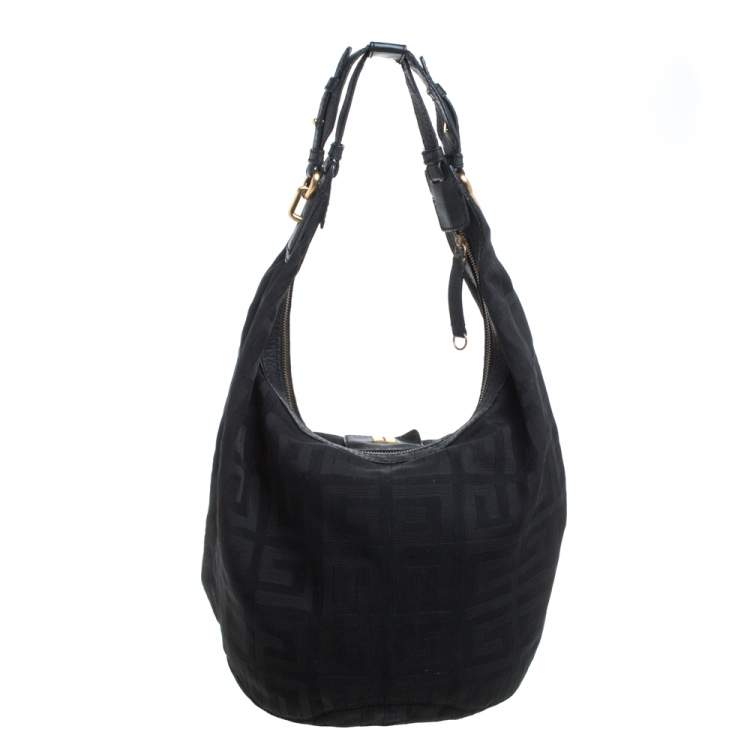 Pre Owned Givenchy Black Monogram Canvas and Leather Hobo