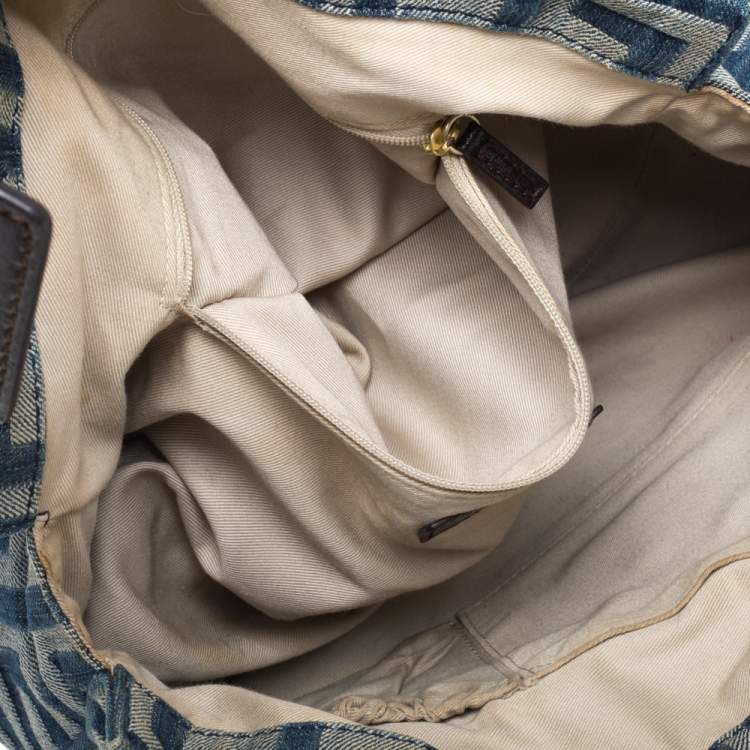 Pre Owned Givenchy Blue/Brown Monogram Denim and Glazed Leather Buckle Flap Shoulder Bag