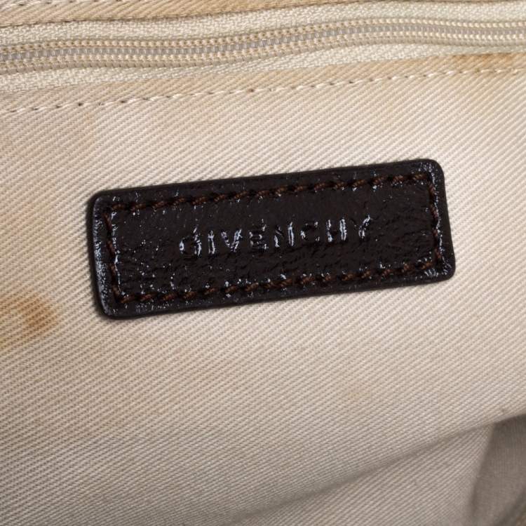 Pre Owned Givenchy Blue/Brown Monogram Denim and Glazed Leather Buckle Flap Shoulder Bag