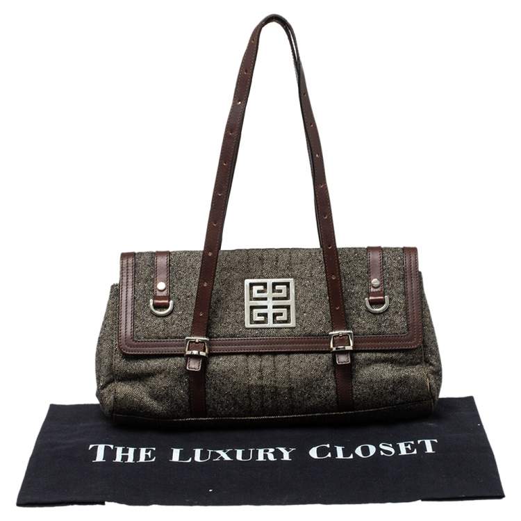 Pre Owned Givenchy Grey Wool And Leather Flap Satchel