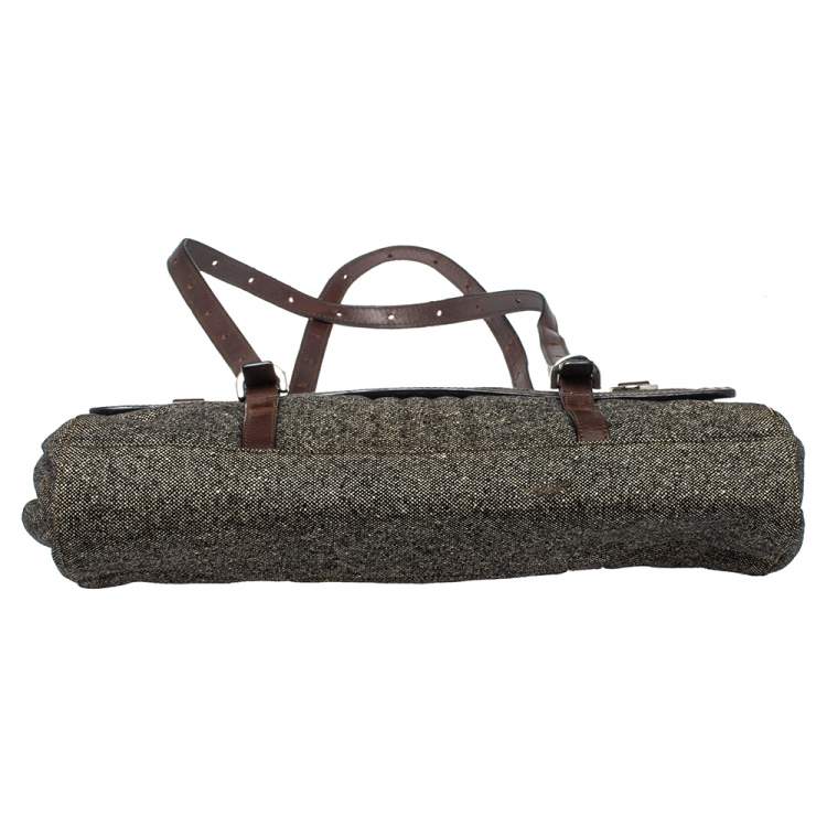 Pre Owned Givenchy Grey Wool And Leather Flap Satchel