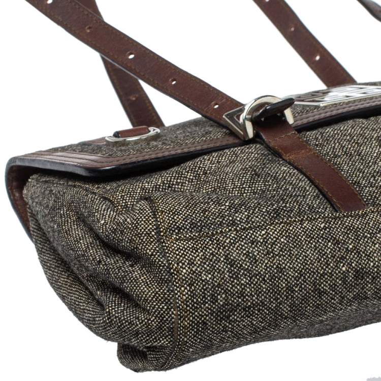 Pre Owned Givenchy Grey Wool And Leather Flap Satchel
