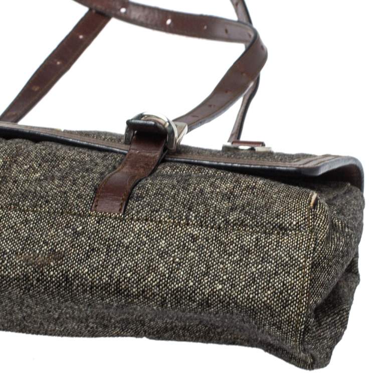 Pre Owned Givenchy Grey Wool And Leather Flap Satchel