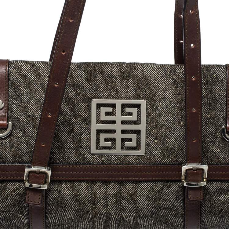 Pre Owned Givenchy Grey Wool And Leather Flap Satchel