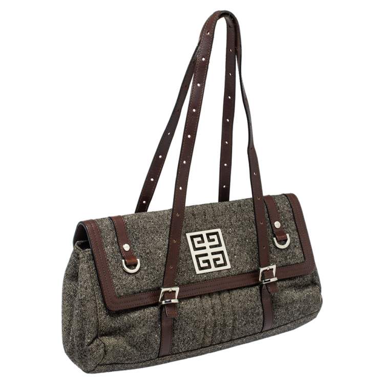 Pre Owned Givenchy Grey Wool And Leather Flap Satchel