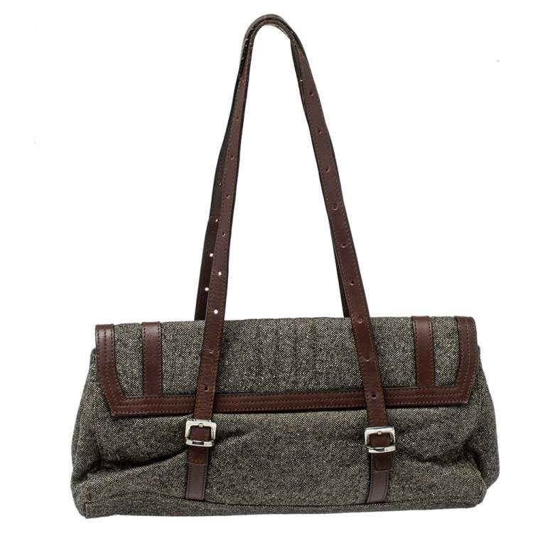 Pre Owned Givenchy Grey Wool And Leather Flap Satchel