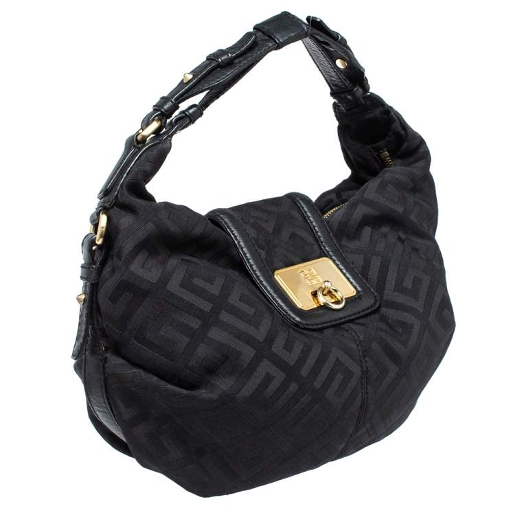 Pre Owned Givenchy Black Monogram Canvas And Leather Hobo