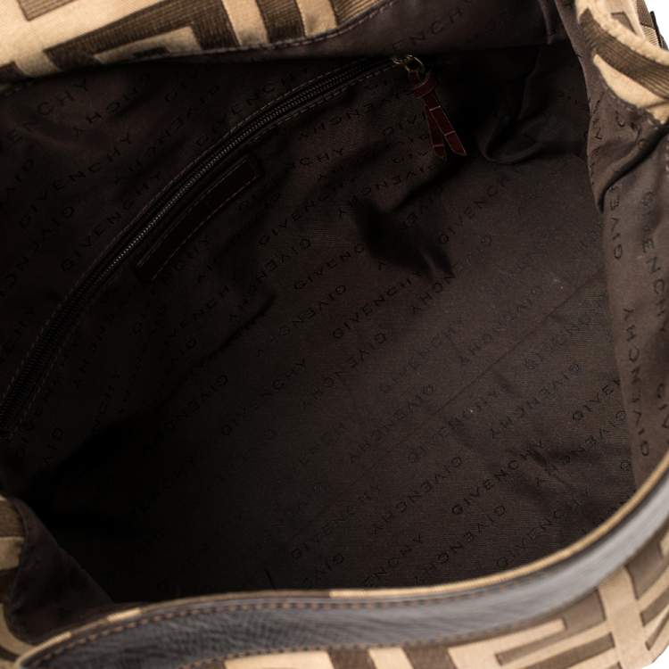 Pre Owned Givenchy Brown/Beige Monogram Canvas and Exotic Embossed Leather Buckle Flap Top Handle Bag
