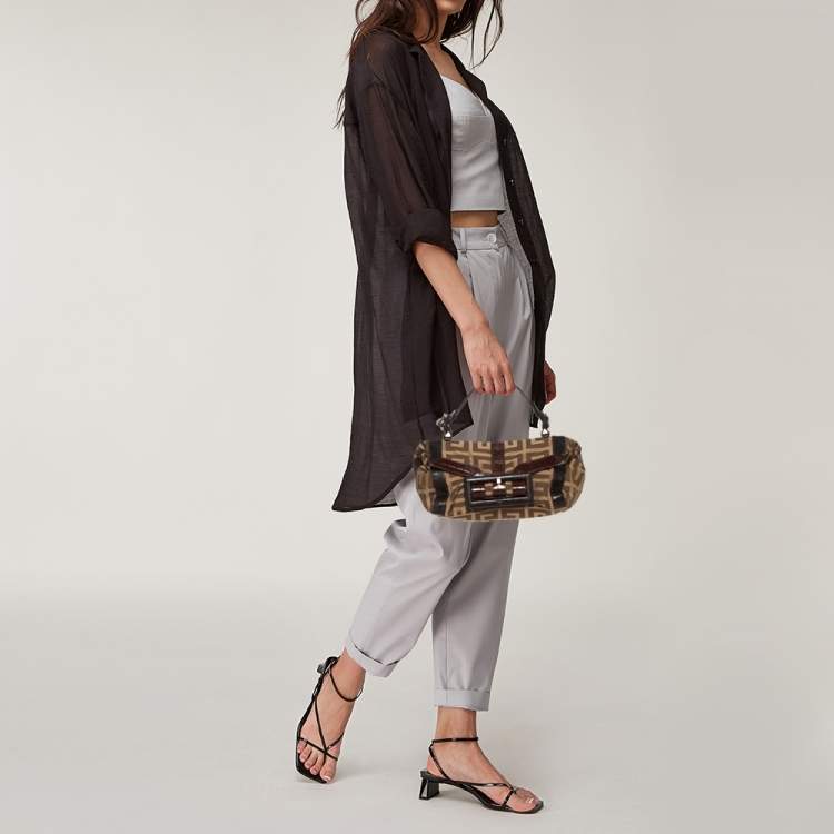 Pre Owned Givenchy Brown/Beige Monogram Canvas and Exotic Embossed Leather Buckle Flap Top Handle Bag