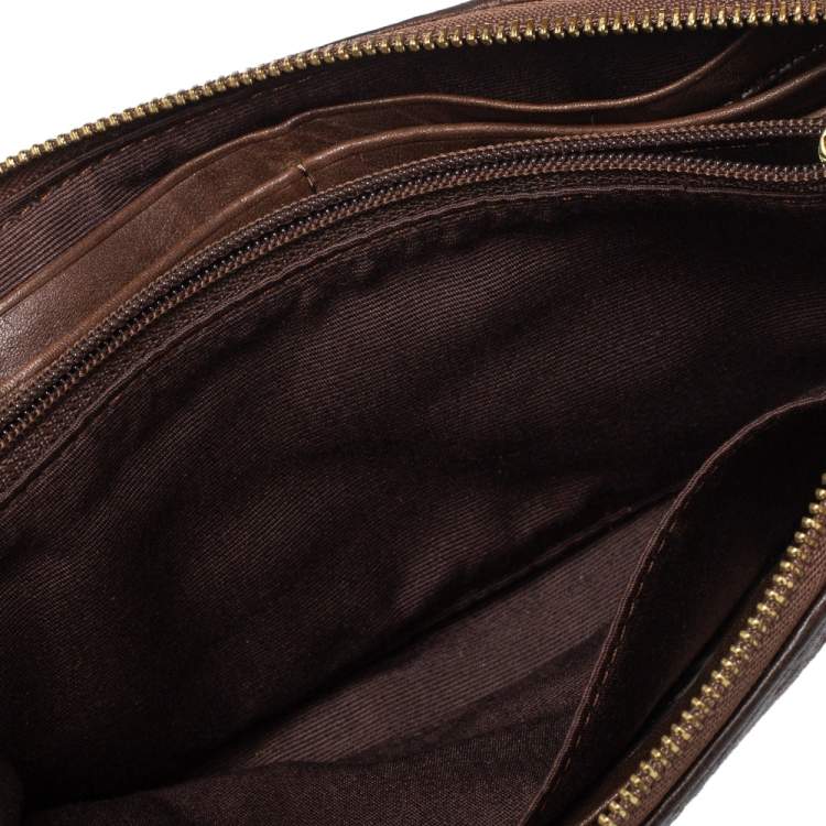 Pre Owned Givenchy Brown Crinkled Leather Top Zip Wallet