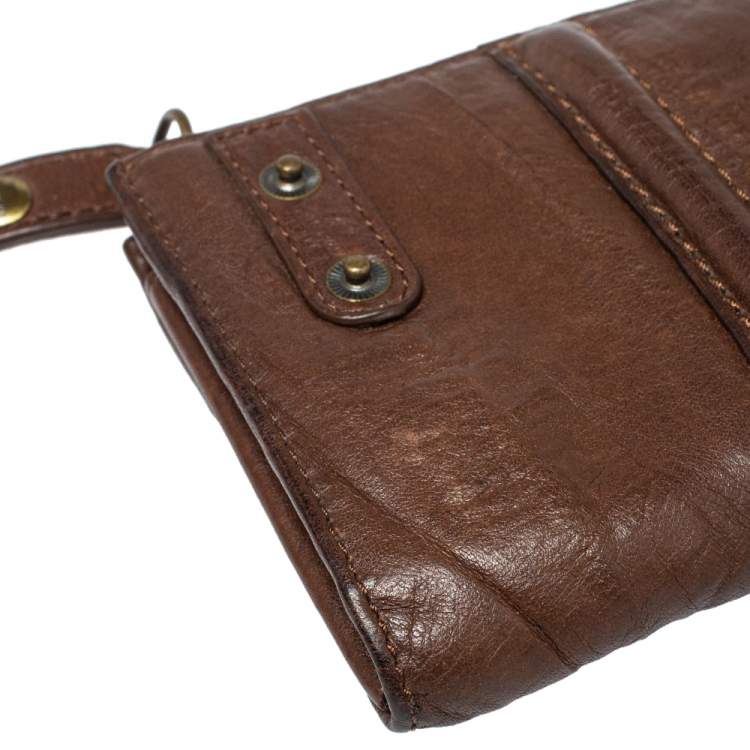 Pre Owned Givenchy Brown Crinkled Leather Top Zip Wallet