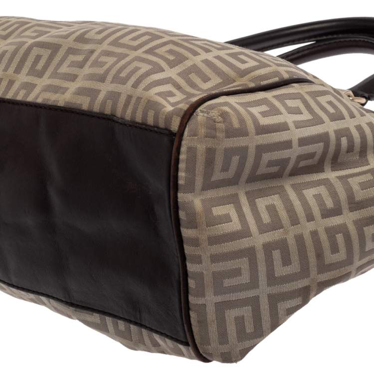 Pre Owned Givenchy Dark Brown/White Monogram Canvas and Leather Double Zip Tote