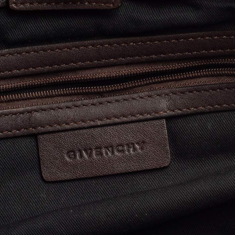 Pre Owned Givenchy Dark Brown/White Monogram Canvas and Leather Double Zip Tote