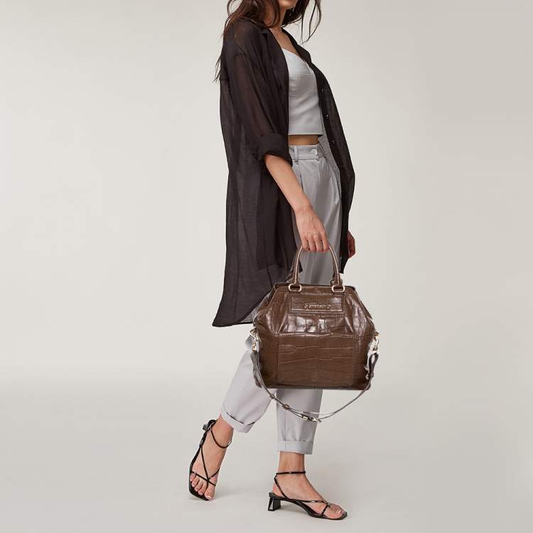 Pre Owned Givenchy Brown Croc Embossed Leather Tote
