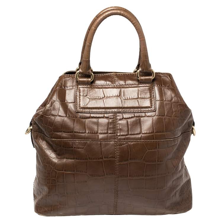 Pre Owned Givenchy Brown Croc Embossed Leather Tote