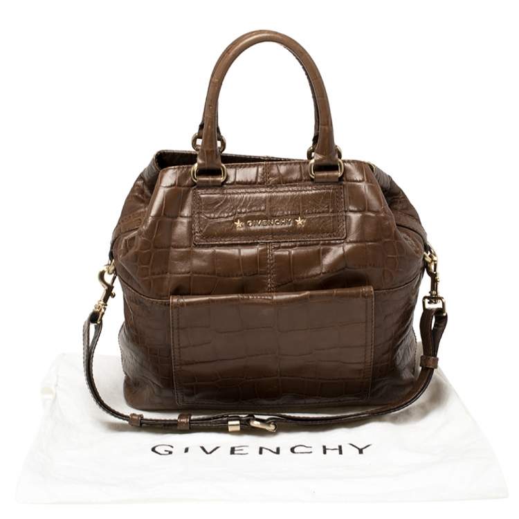 Pre Owned Givenchy Brown Croc Embossed Leather Tote