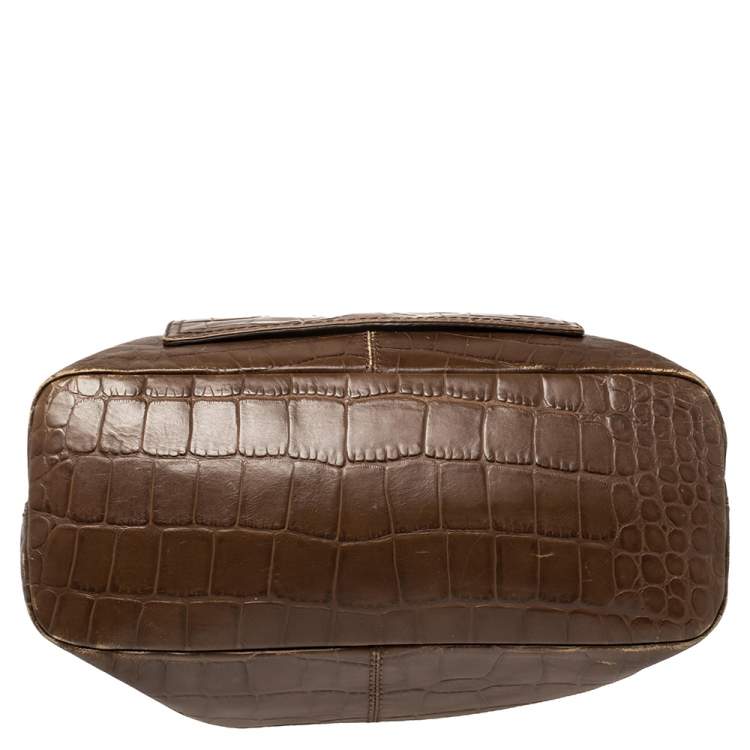 Pre Owned Givenchy Brown Croc Embossed Leather Tote