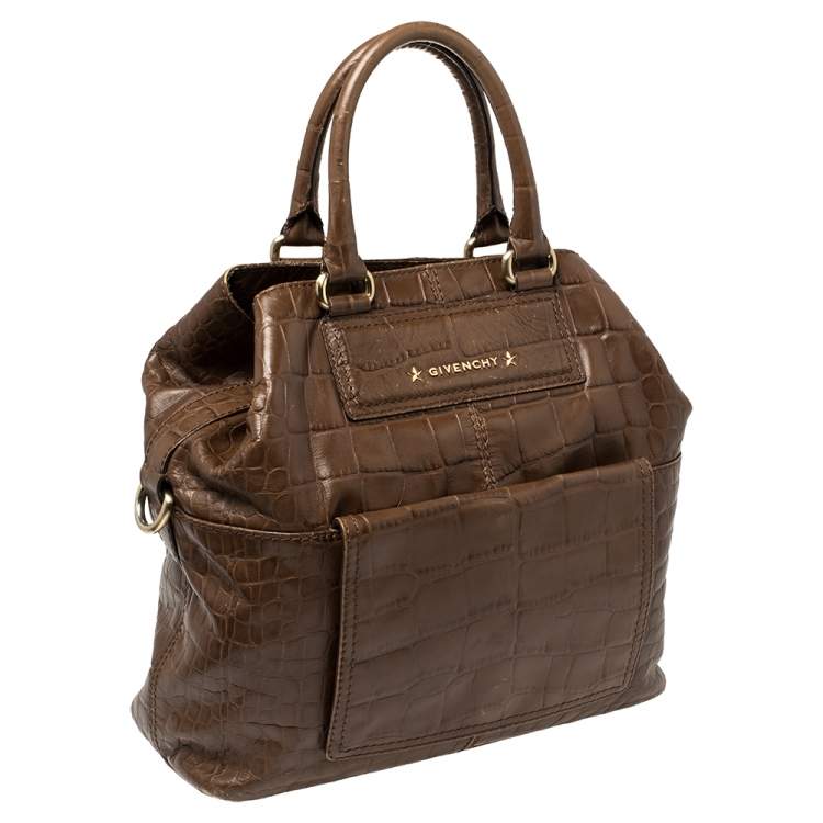 Pre Owned Givenchy Brown Croc Embossed Leather Tote