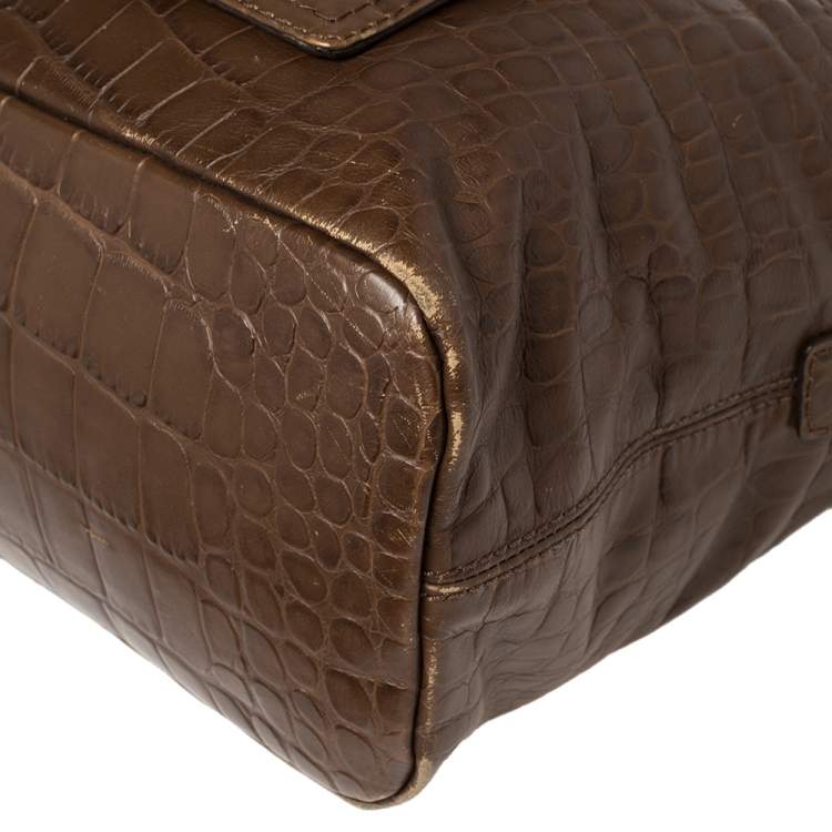 Pre Owned Givenchy Brown Croc Embossed Leather Tote