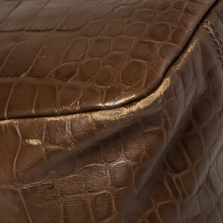 Pre Owned Givenchy Brown Croc Embossed Leather Tote