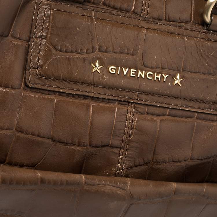 Pre Owned Givenchy Brown Croc Embossed Leather Tote