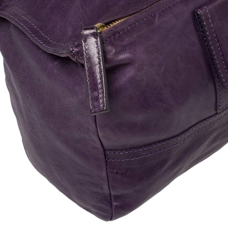 Pre Owned Givenchy Purple Leather Large Pandora Shoulder Bag