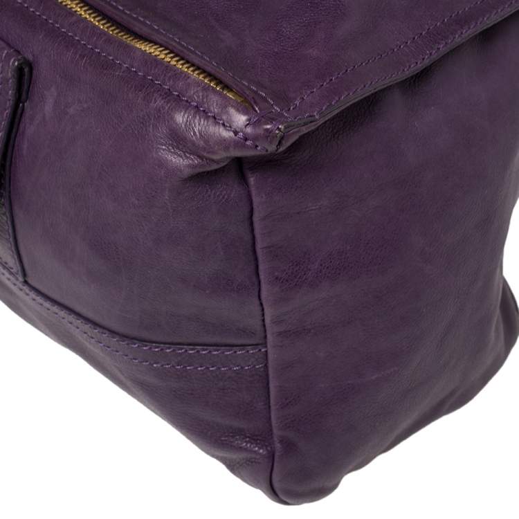 Pre Owned Givenchy Purple Leather Large Pandora Shoulder Bag