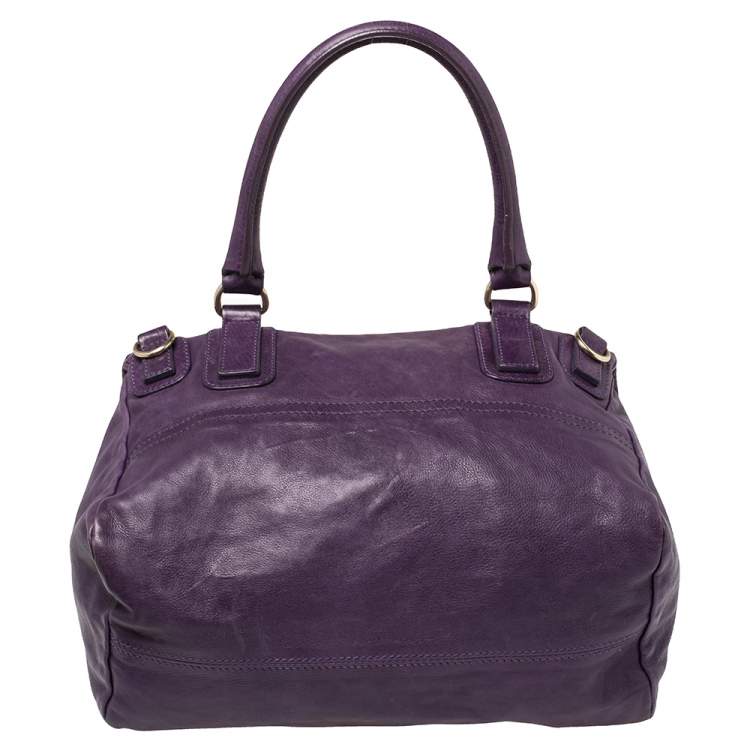 Pre Owned Givenchy Purple Leather Large Pandora Shoulder Bag