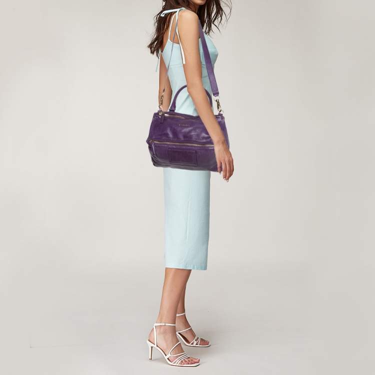 Pre Owned Givenchy Purple Leather Large Pandora Shoulder Bag