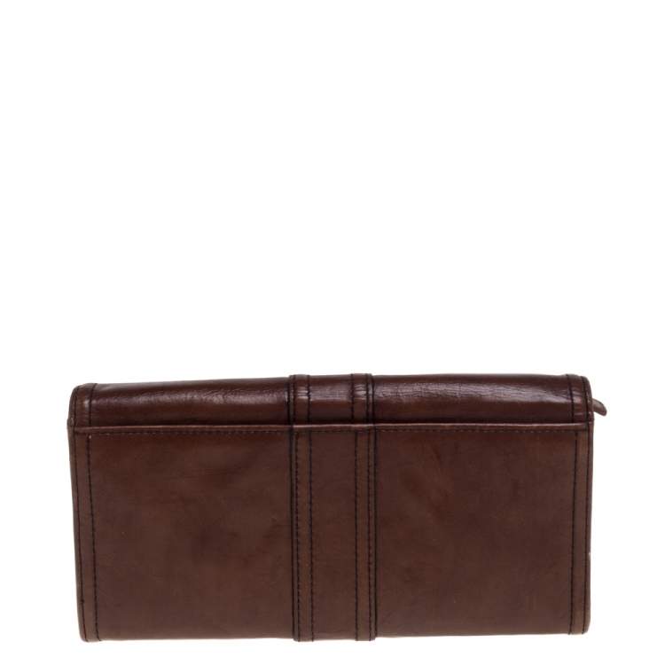 Pre Owned Givenchy Brown Leather Flap Continental Wallet