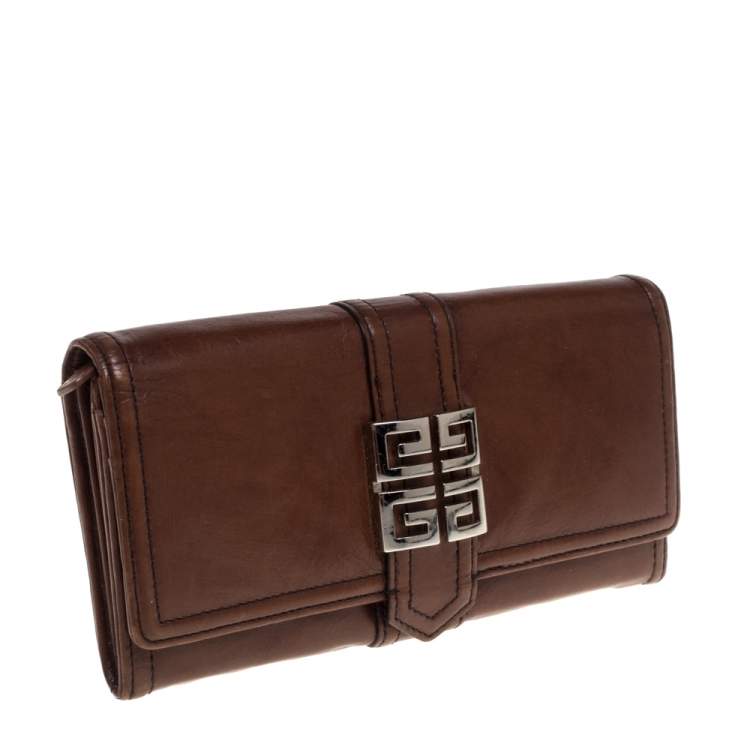 Pre Owned Givenchy Brown Leather Flap Continental Wallet