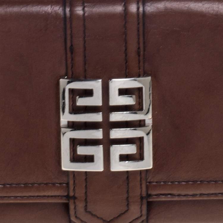 Pre Owned Givenchy Brown Leather Flap Continental Wallet